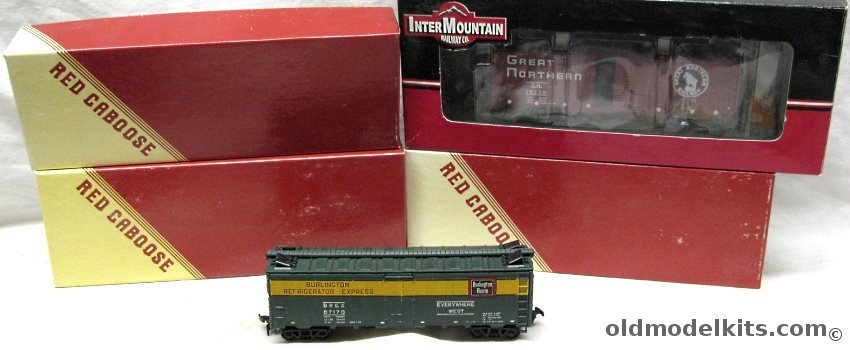 Assorted 1/87 Intermountain Great Northern 12 Panel 40 Foot Boxcar RTR / Red Caboose Colorado & Southern (Burlington) Refrigerator Car (yellow) Kit / Red Caboose Union Pacific General Service Steel Side Gondola / Red Caboose Deep Rock 10000 Gallon Tank Car Type 103W / plastic model kit